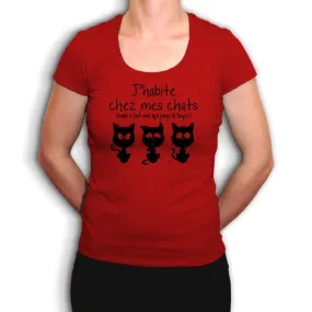 J'habite chez mes chats - t-shirt en coton bio - mais c'est moi qui paye le loyer